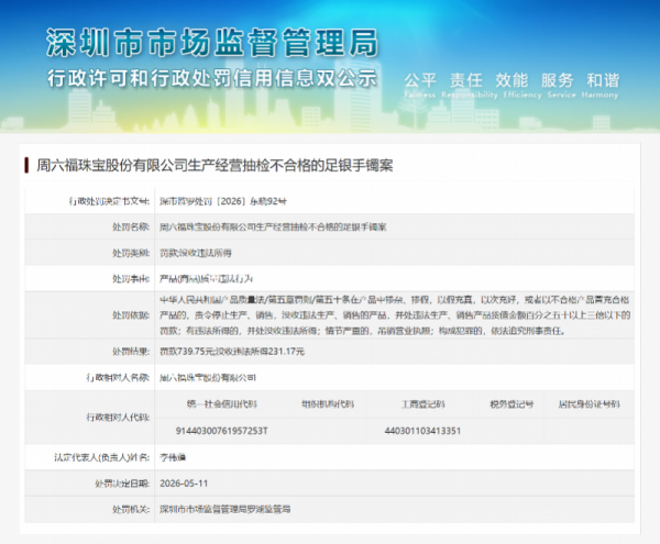 AG真人中国官网登录入口 周六福薪金检出不对格的足银手镯：深表歉意，同批次送检及格